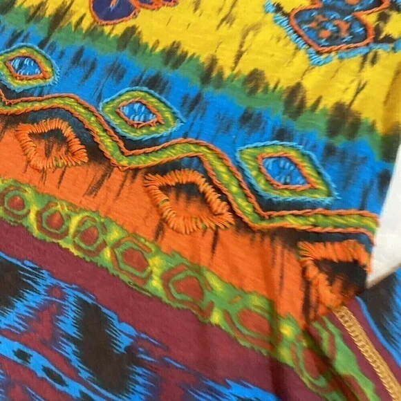 Urban Mangoz Womens Multicolor Stich Embroidered  Blouse Tunic Top Medium Novelt - Picture 8 of 12